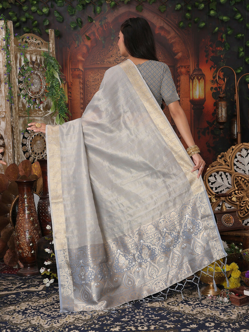 Shree Shyam Fashion Organza Gray Saree - Distacart