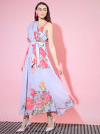 Myshka Women's Grey Floral Printed Empire Dress - Distacart