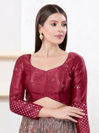 Joban Fashion Maroon Gajji Silk Elbow Sleeveless Back Open Blouse
