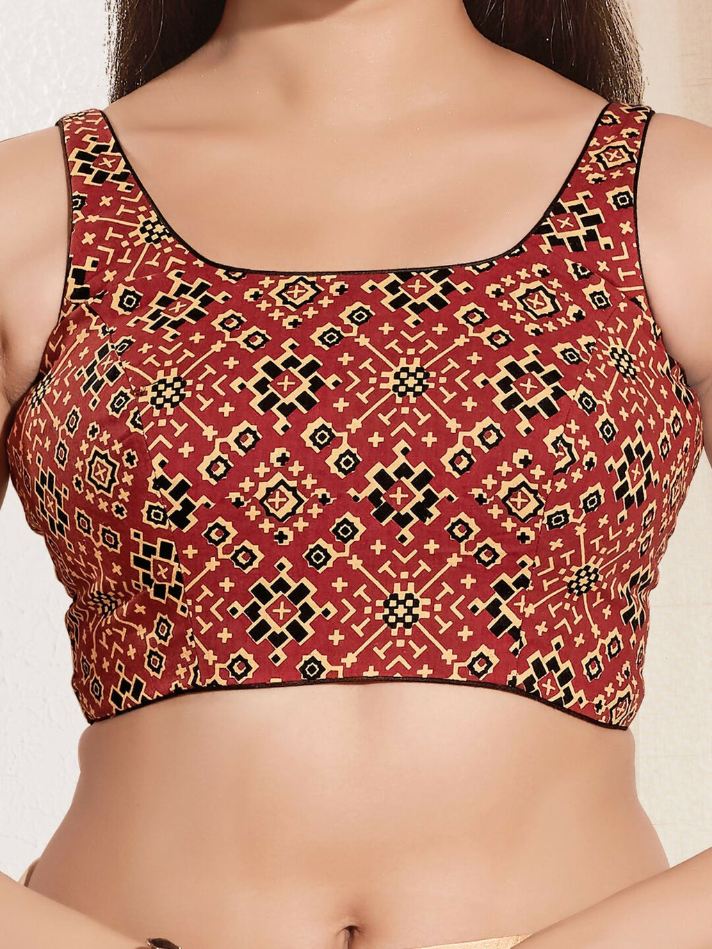 Joban Fashion Maroon Cotton Padded Blouse With Square Neck Sleeveless - Distacart
