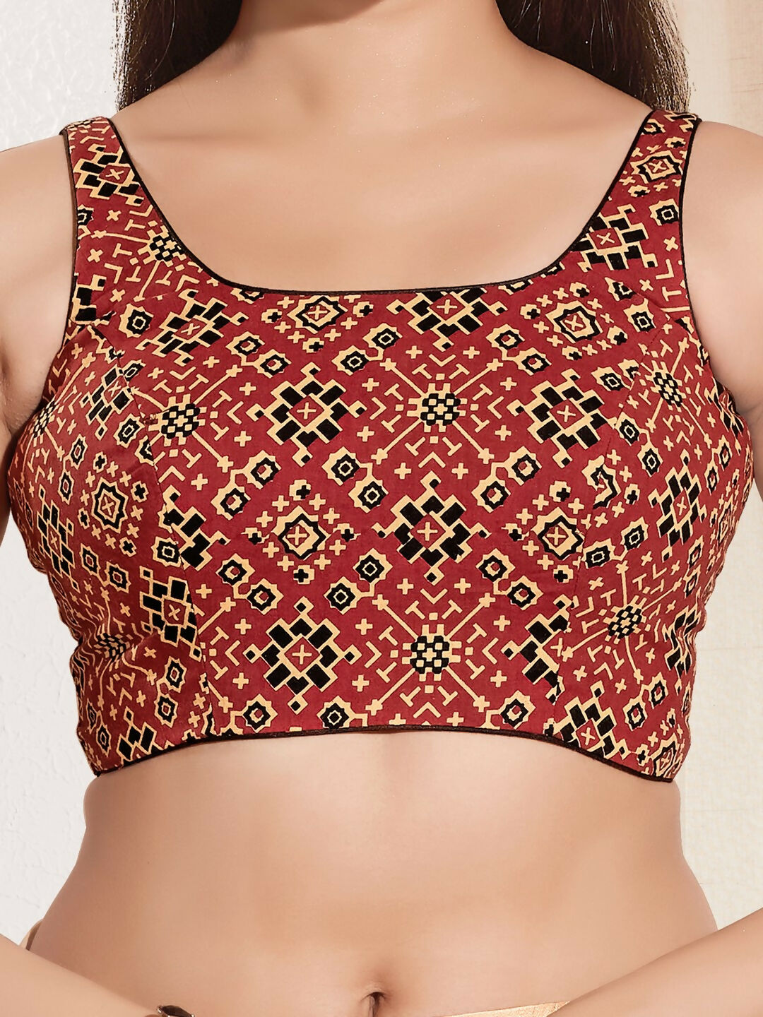 Joban Fashion Maroon Cotton Padded Blouse With Square Neck Sleeveless - Distacart