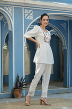 Juniper Women's White Cotton Crepe Floral Embroidered Tunic - Distacart