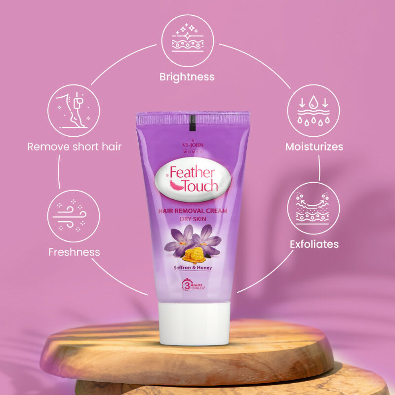 VI-JOHN Feather Touch Saffron & Honey Hair Removal Cream for Women for Dry Skin, Suitable for Legs, Underarms, Bikini Line, Arms - Distacart