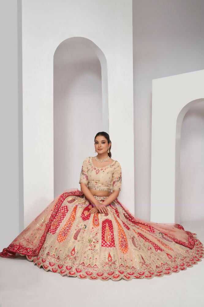 Kesar Fab Chiku Silk Embroidered Lehenga