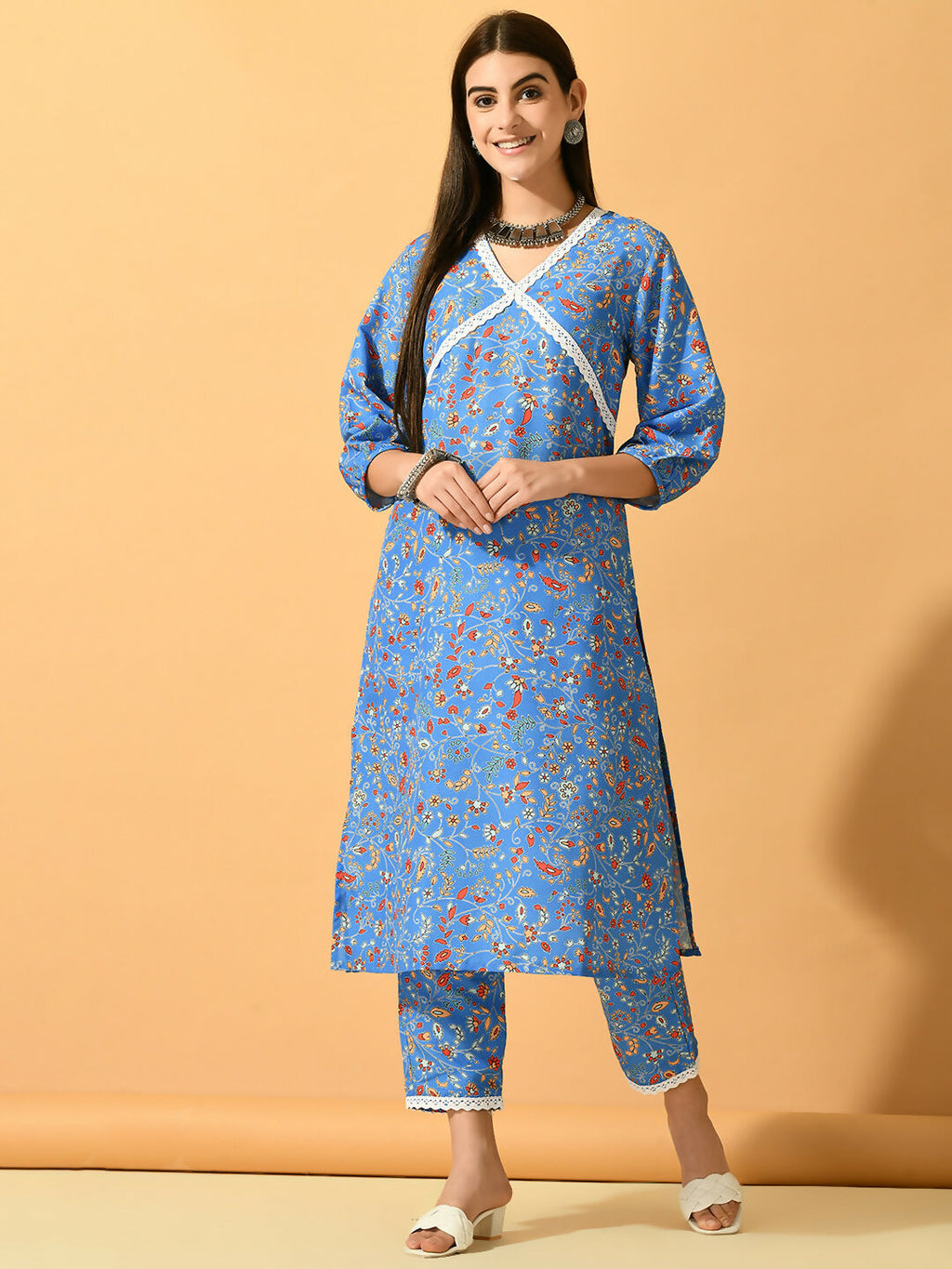 Myshka Women's Blue Printed Party Kurta Sets