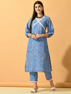 Myshka Women's Blue Printed Party Kurta Sets
