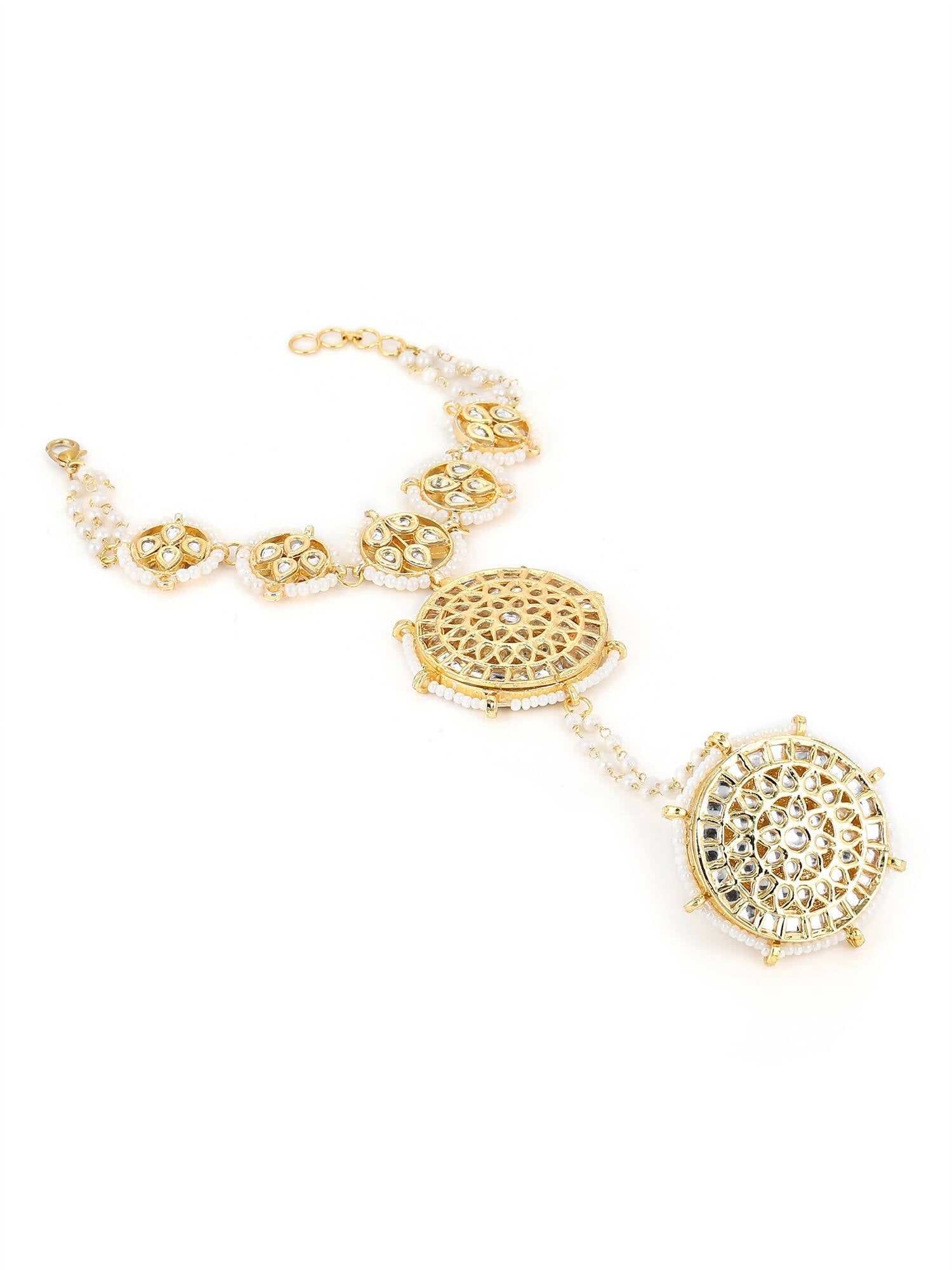 Women's Gold-Toned White Brass Kundan Gold-Plated Charm Bracelet - Ruby Raang - Distacart