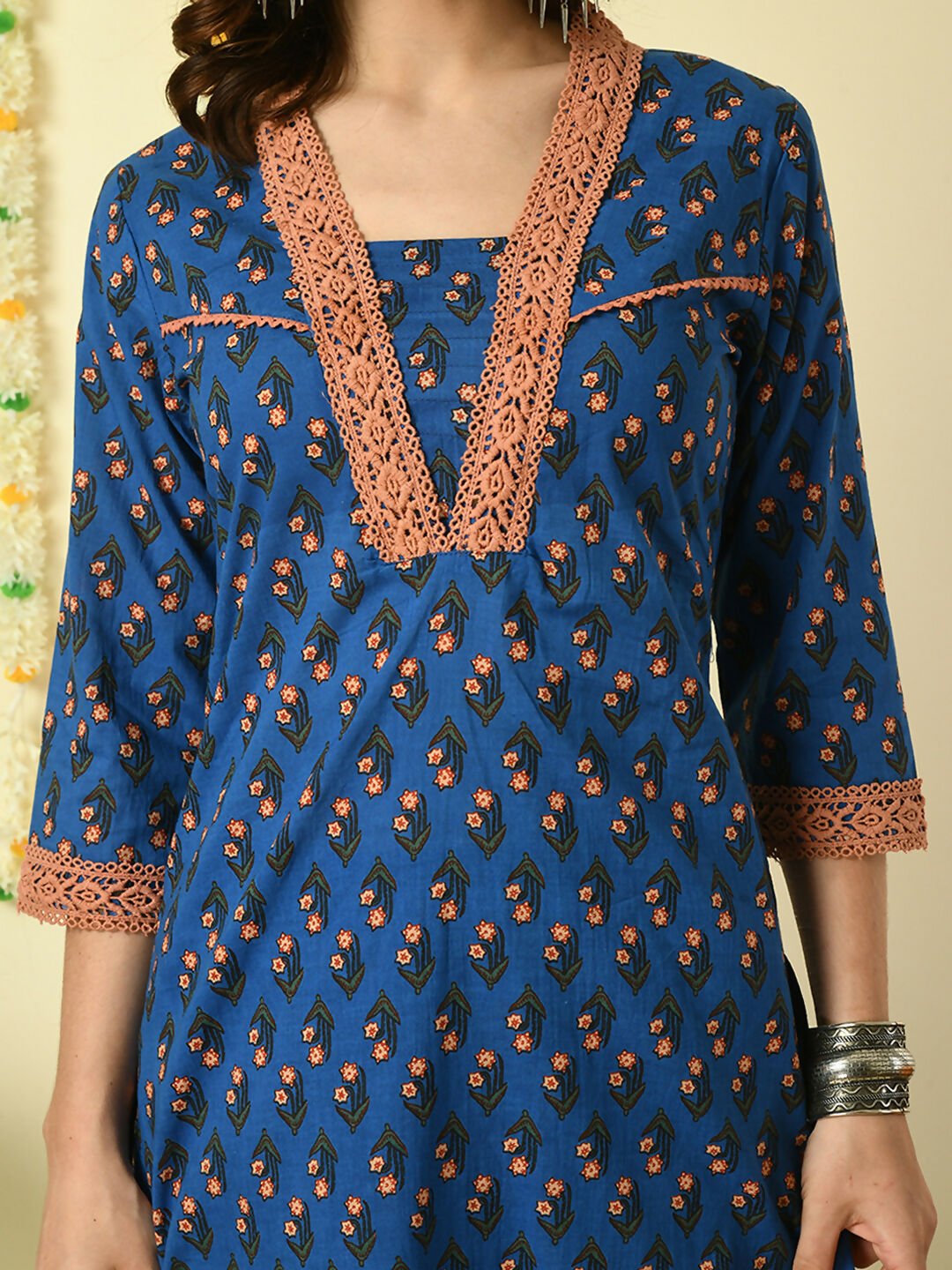 Myshka Women's Blue Pure Cotton Kurta & Trousers With Dupatta Party Sets
