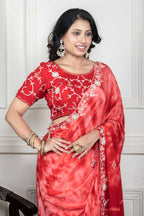 Morchari Red Crepe Hand Embroidery Saree And Stitched Blouse - Distacart