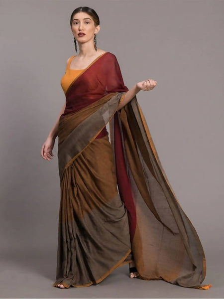 Suta Grey Maroon Colourblocked Pure Cotton Saree