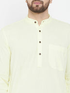 Even Apparels Yellow Color Men's Pure Cotton Kurta With Band Collar - Distacart