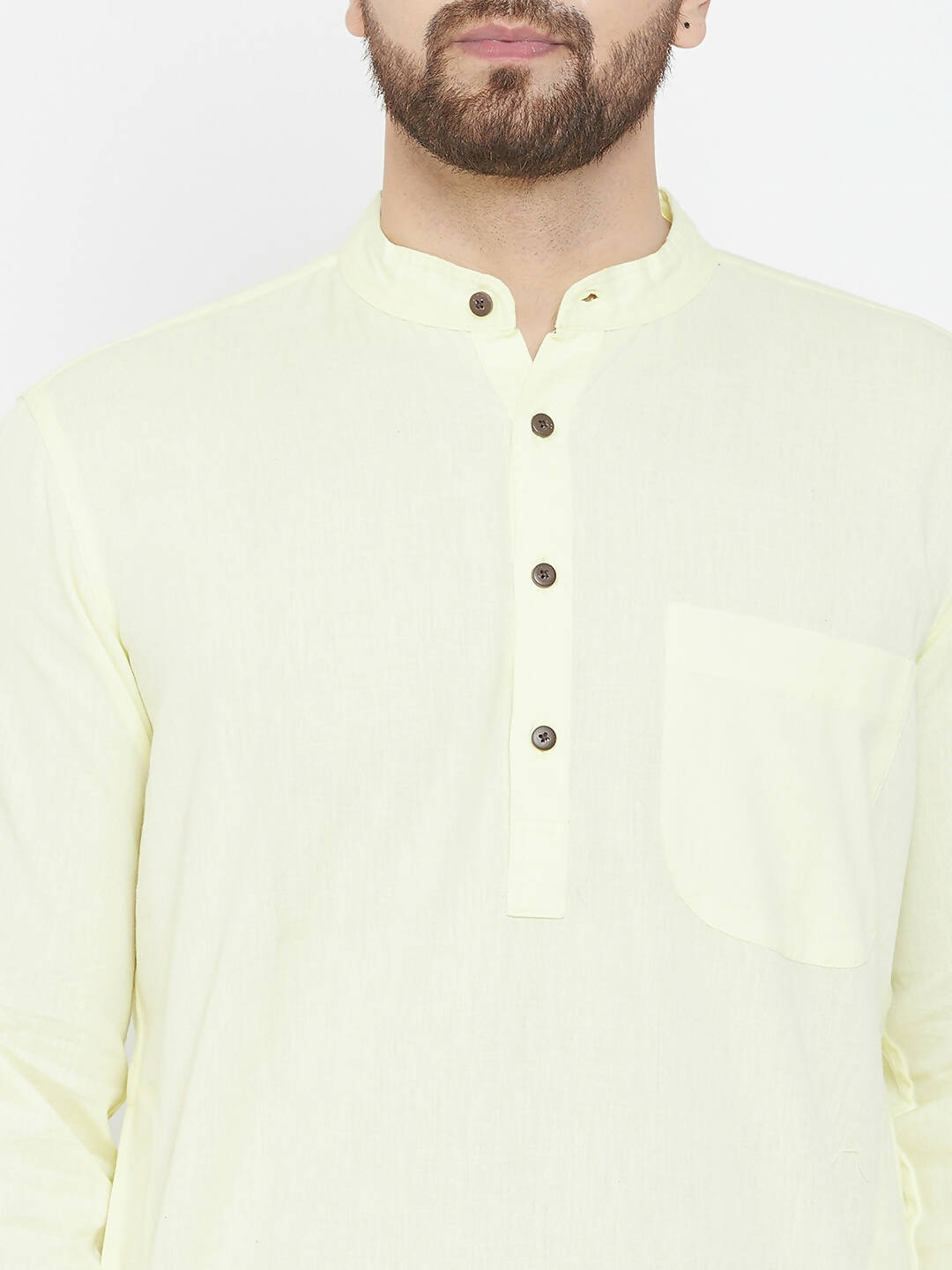 Even Apparels Yellow Color Men's Pure Cotton Kurta With Band Collar - Distacart