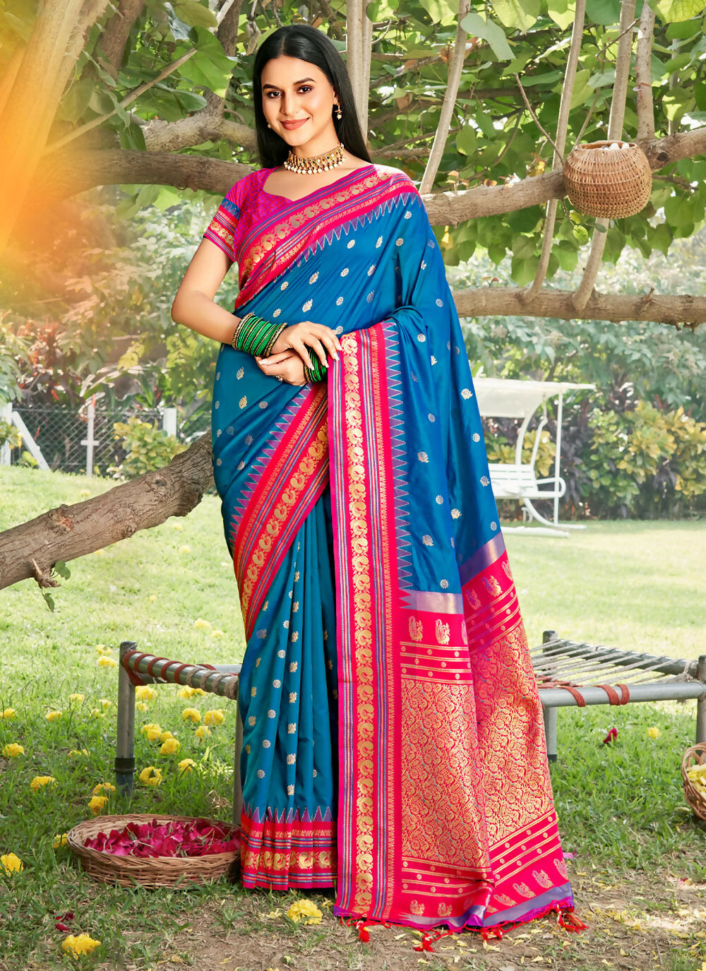 Shree Shyam Fashion Blue Soft Silk Saree - Distacart