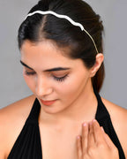 VOJ Silver Plated AD Studded Wave Shaped Hairband