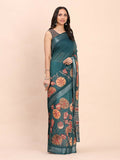 Shree Shyam Fashion Linen Cotton Teal Blue Saree - Distacart