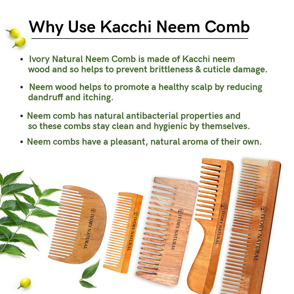 Ivory Natural Beard Kacchi Neem Wooden Comb - Natural Grooming For Beard - Distacart