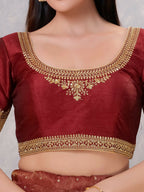 Joban Fashion Women Silk Dark-Maroon Stitched Blouse