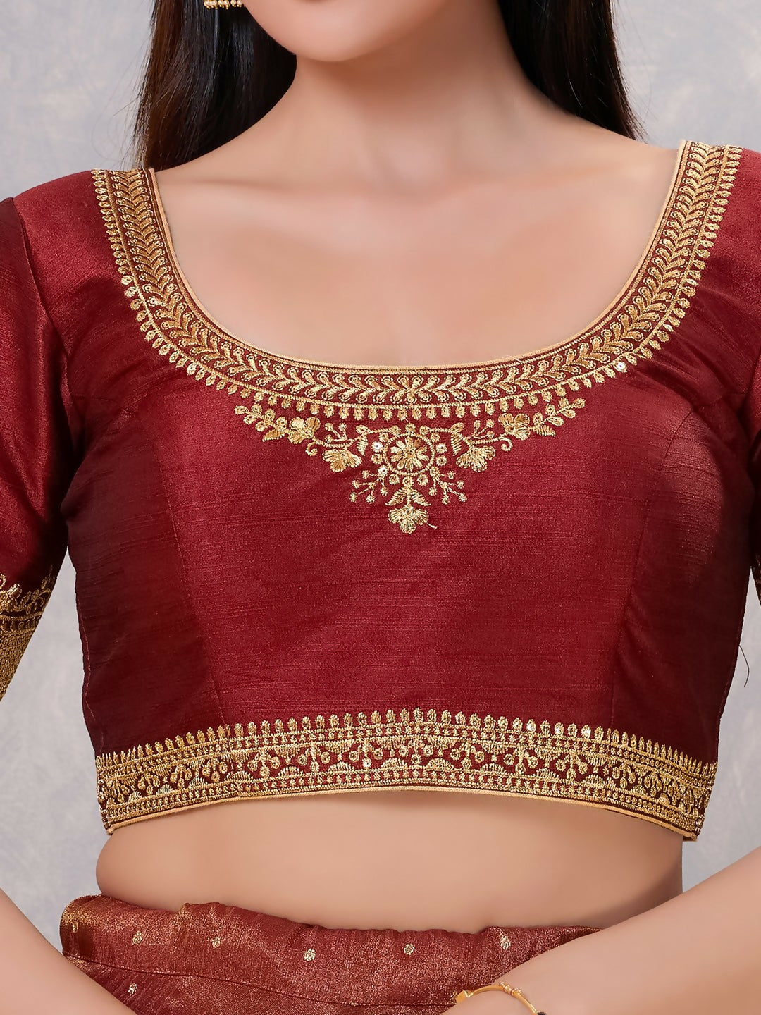 Joban Fashion Women Silk Dark-Maroon Stitched Blouse