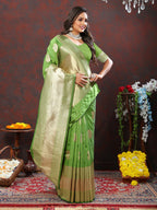 Lorenvalley Fashion Parotgreen Soft Silk Woven Design Gold Zari Weaving Saree