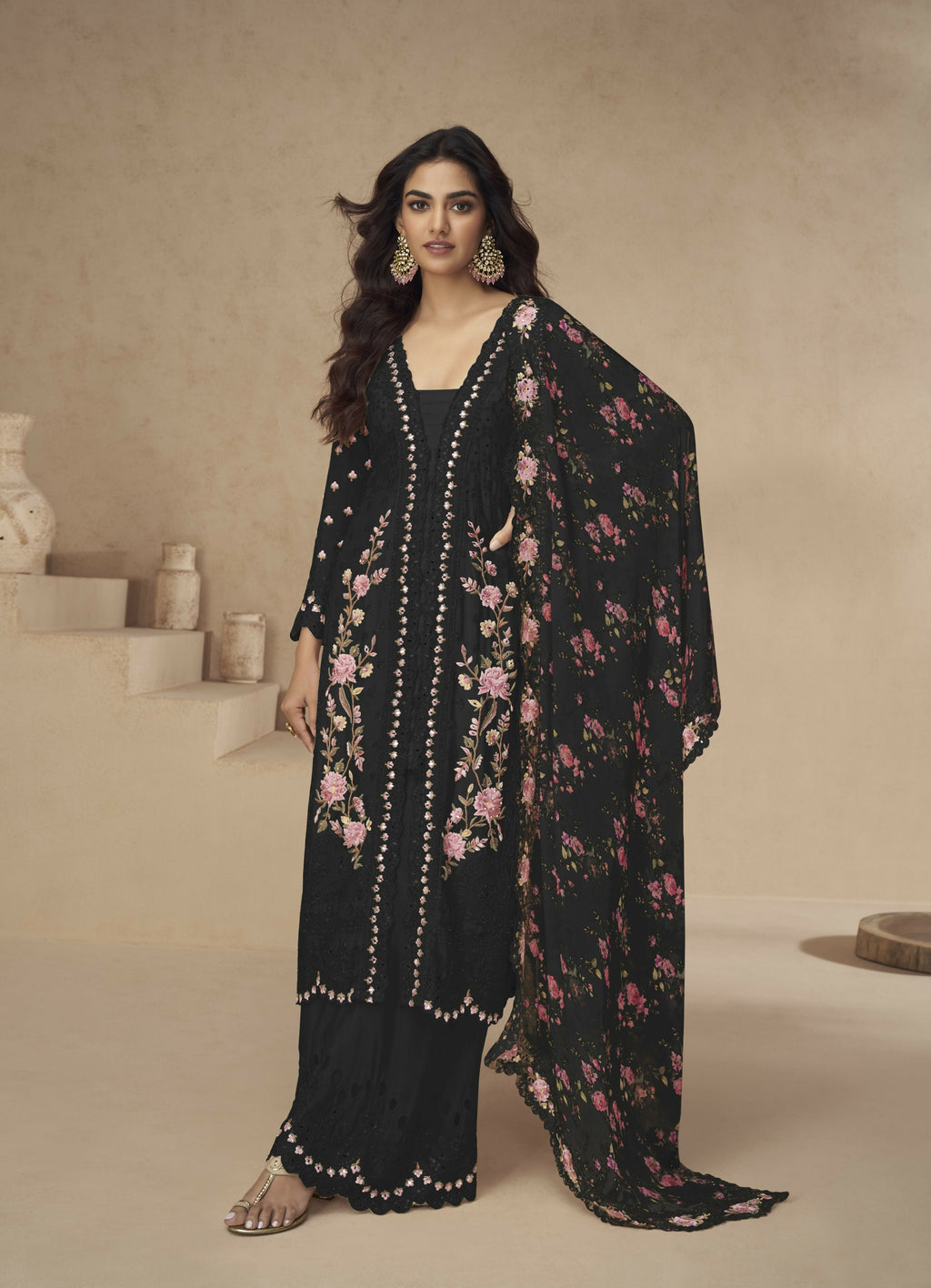 Anaita Black Chinon Readymade Suit with Embroidery Sequence Work - Distacart