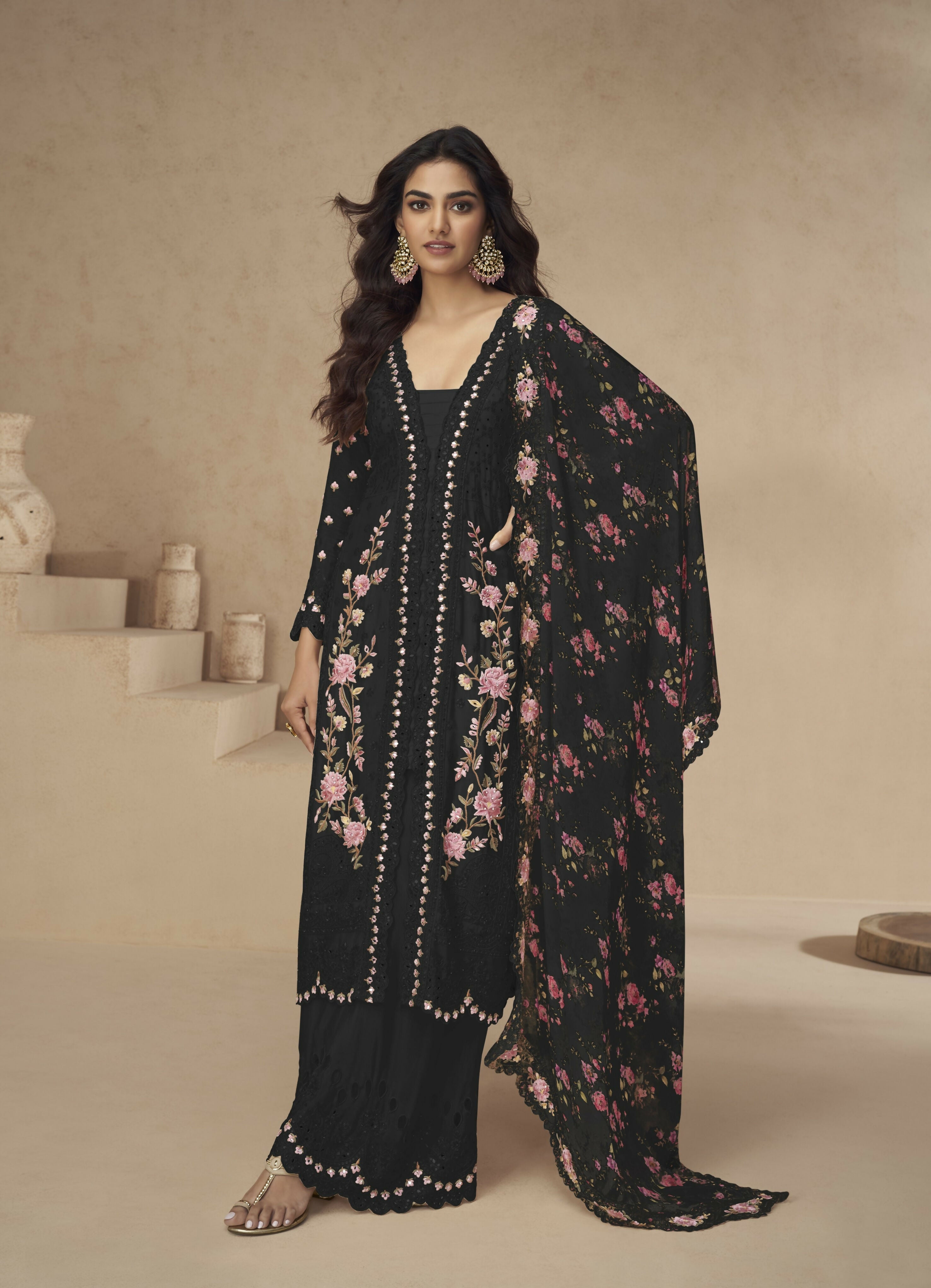 Anaita Black Chinon Readymade Suit with Embroidery Sequence Work - Distacart