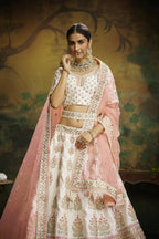 House of Panchhi Off White Pure Silk Moti & Zarkan heavy embroidery Lehenga choli & Dupatta