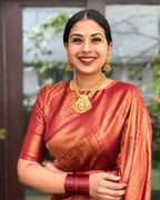 DEIANA'S Beautiful Designer Golden zari Soft Lichi Silk Saree - Maroon