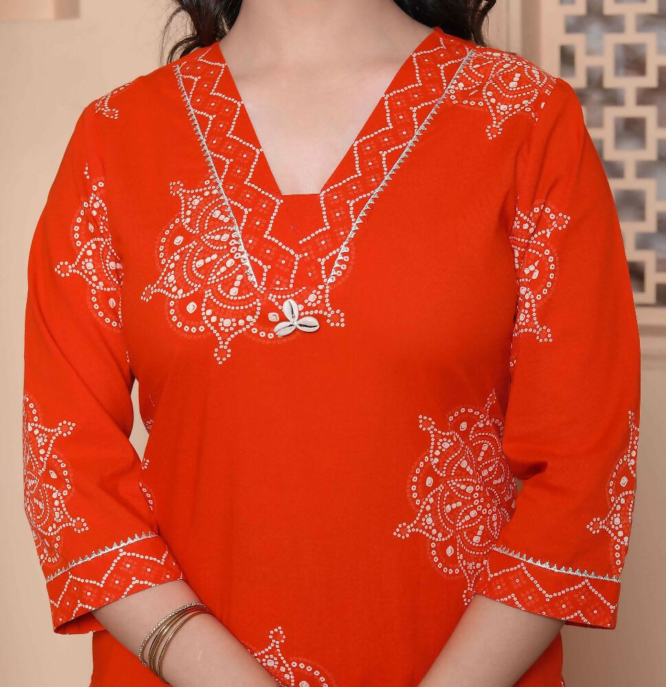 Miravan Womens Orange Floral Print Straight Kurta With Palazzo - Distacart