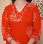 Miravan Womens Orange Floral Print Straight Kurta With Palazzo - Distacart