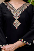 The52 Black Women's Beautiful Viscose Chanderi Fabric Embroidered Work Straight Kurta Pant and Dupatta Set - Distacart