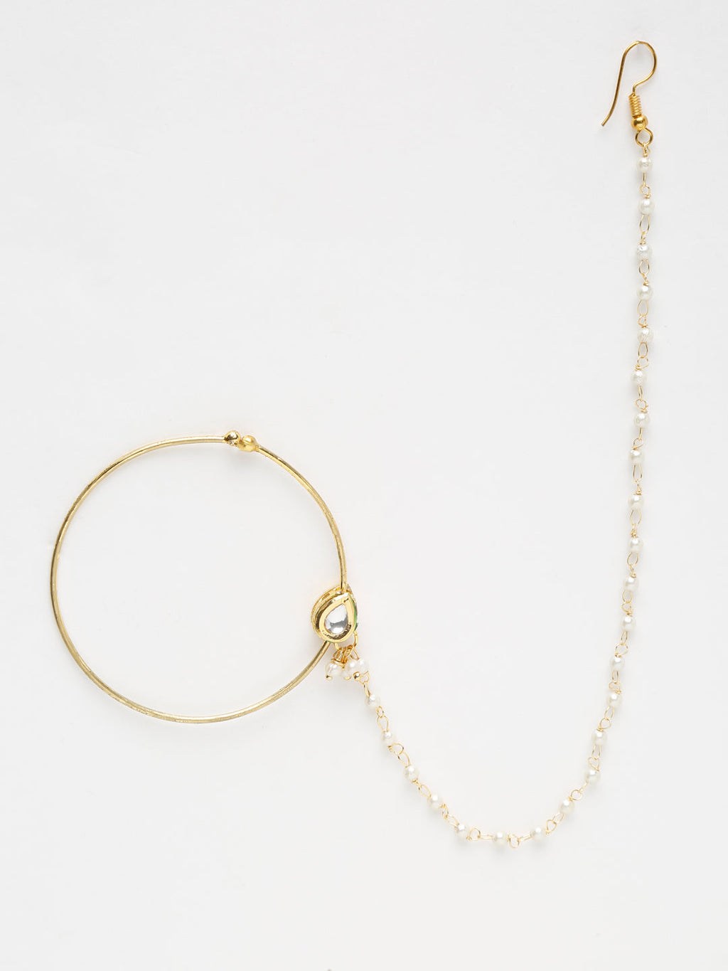 Gold Plated Tear Drop Kundan Nose Ring - Ruby Raang - Distacart