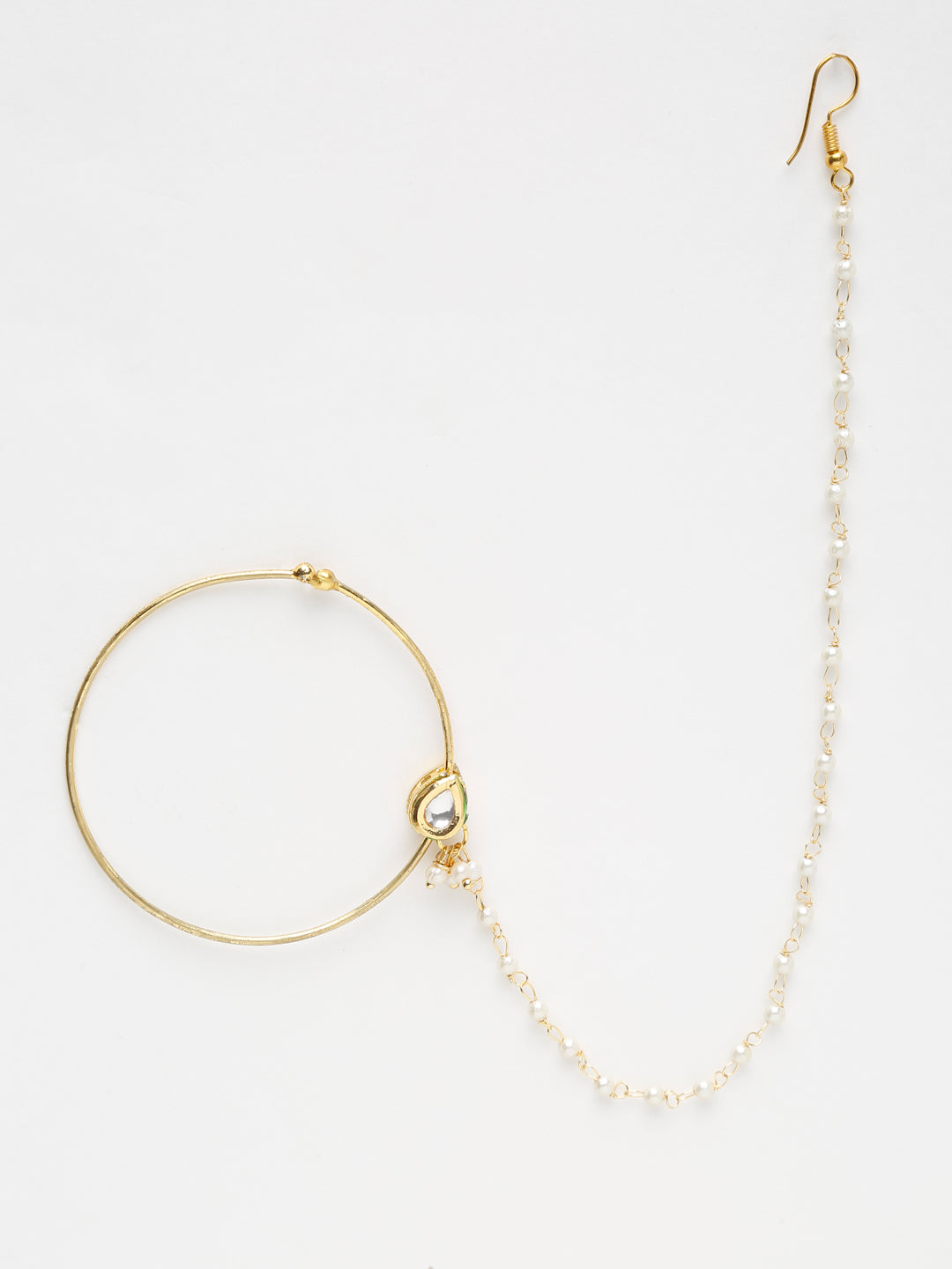 Gold Plated Tear Drop Kundan Nose Ring - Ruby Raang - Distacart