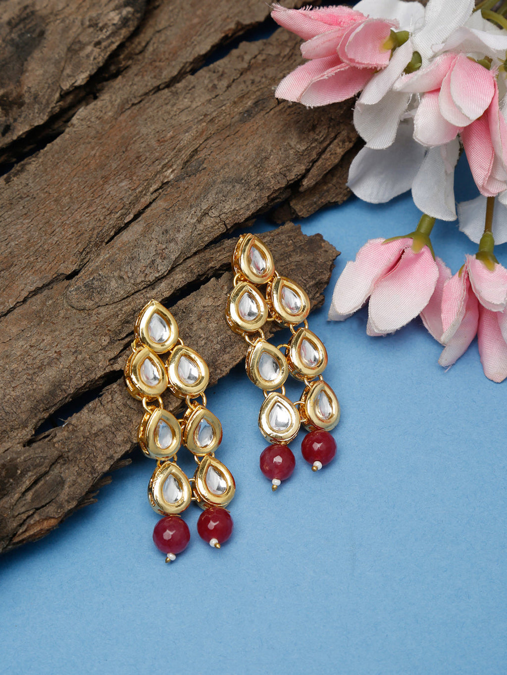 Stone Kundan Earrings - Ruby Raang - Distacart