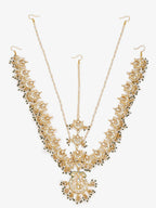 Gold-Plated White Kundan-Studded Beaded Maharani Matha Patti - Ruby Raang - Distacart