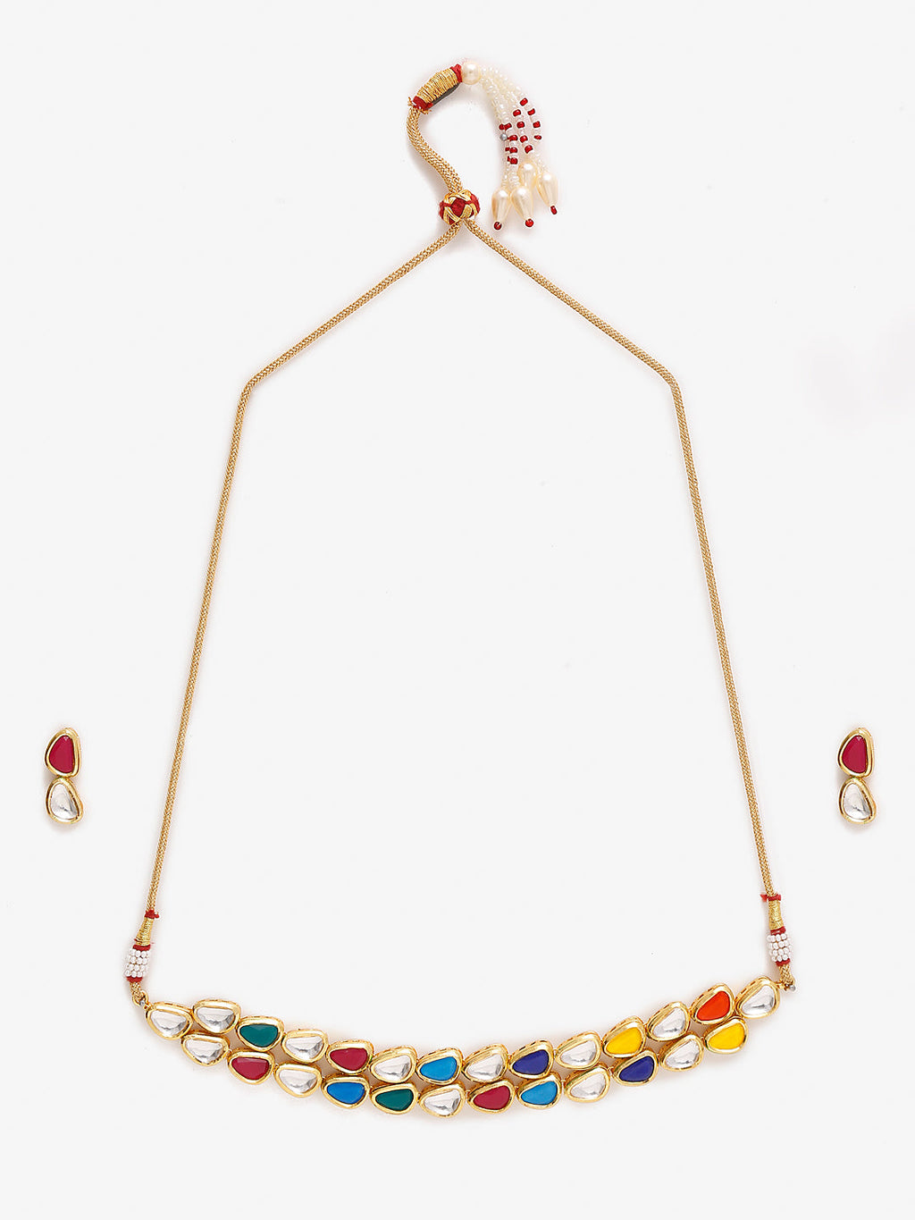 Multioloured Kundan Studded Choker Jewellery Set - Ruby Raang - Distacart