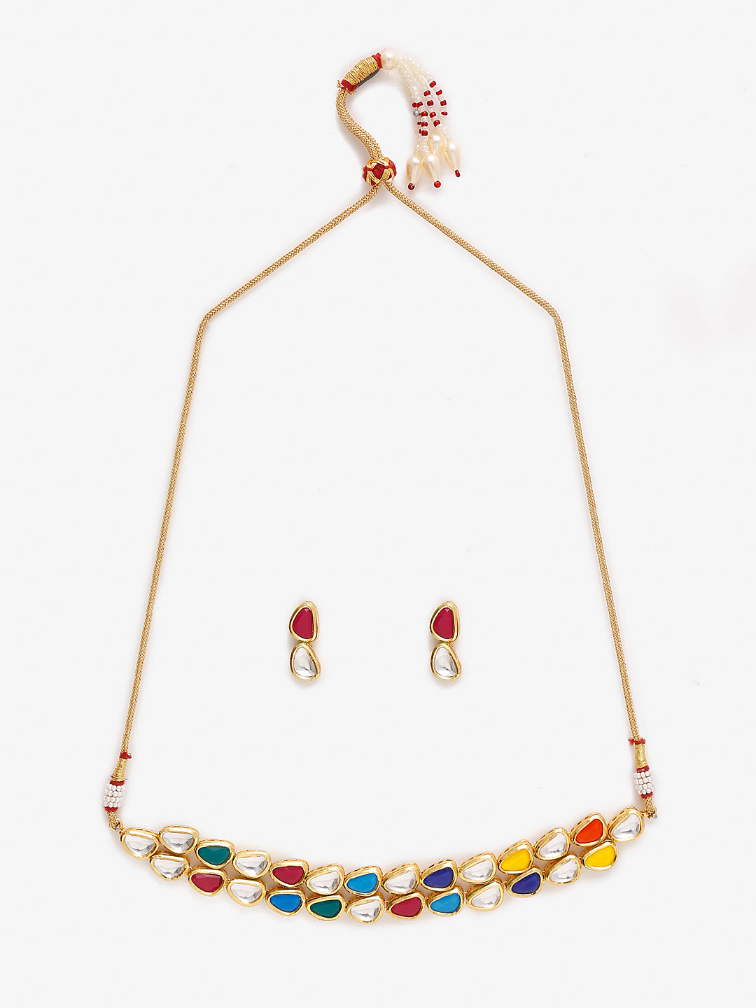 Multioloured Kundan Studded Choker Jewellery Set - Ruby Raang - Distacart