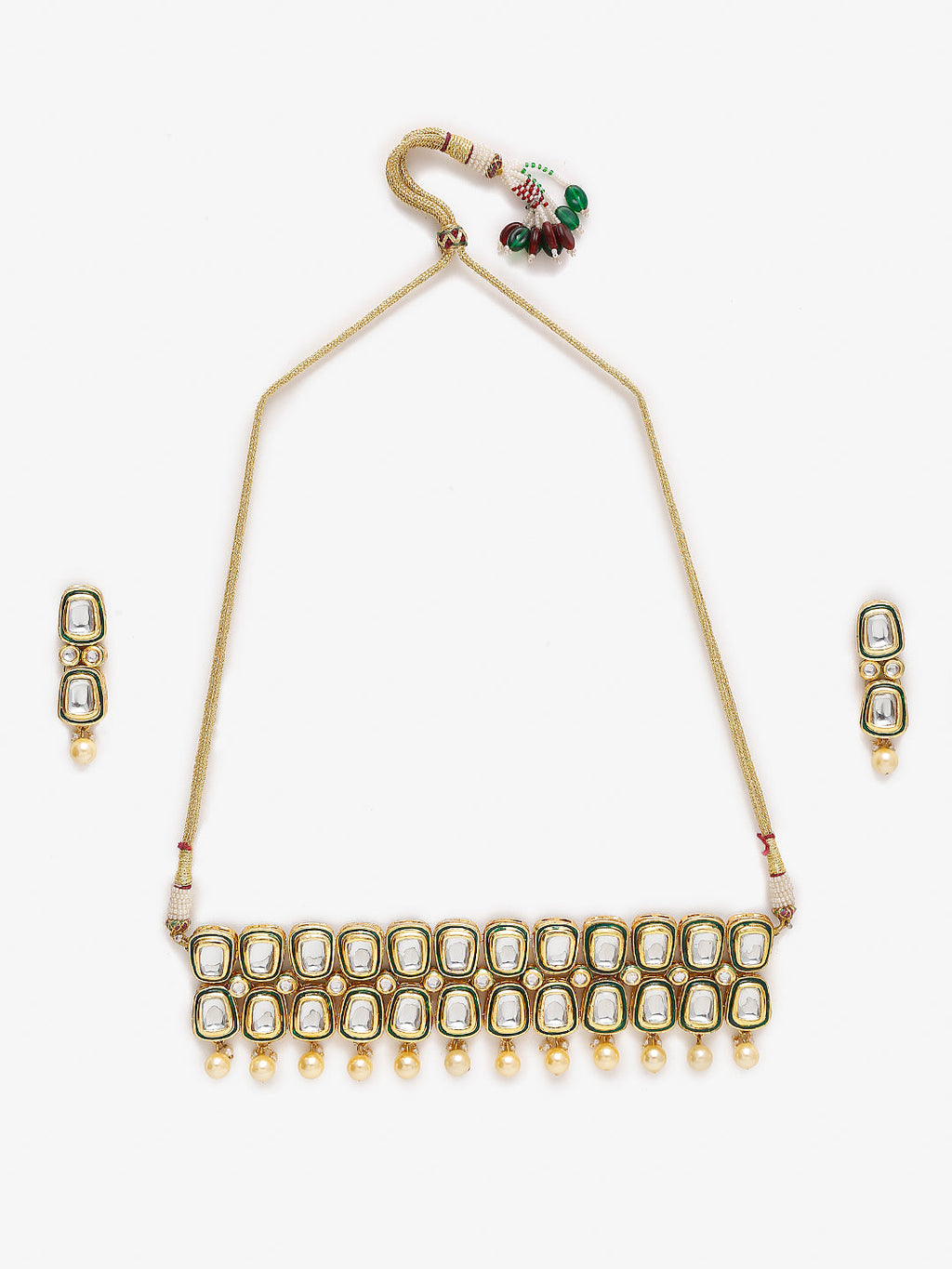White Gold Toned Meenakari Kundan Choker With Earrings - Ruby Raang - Distacart