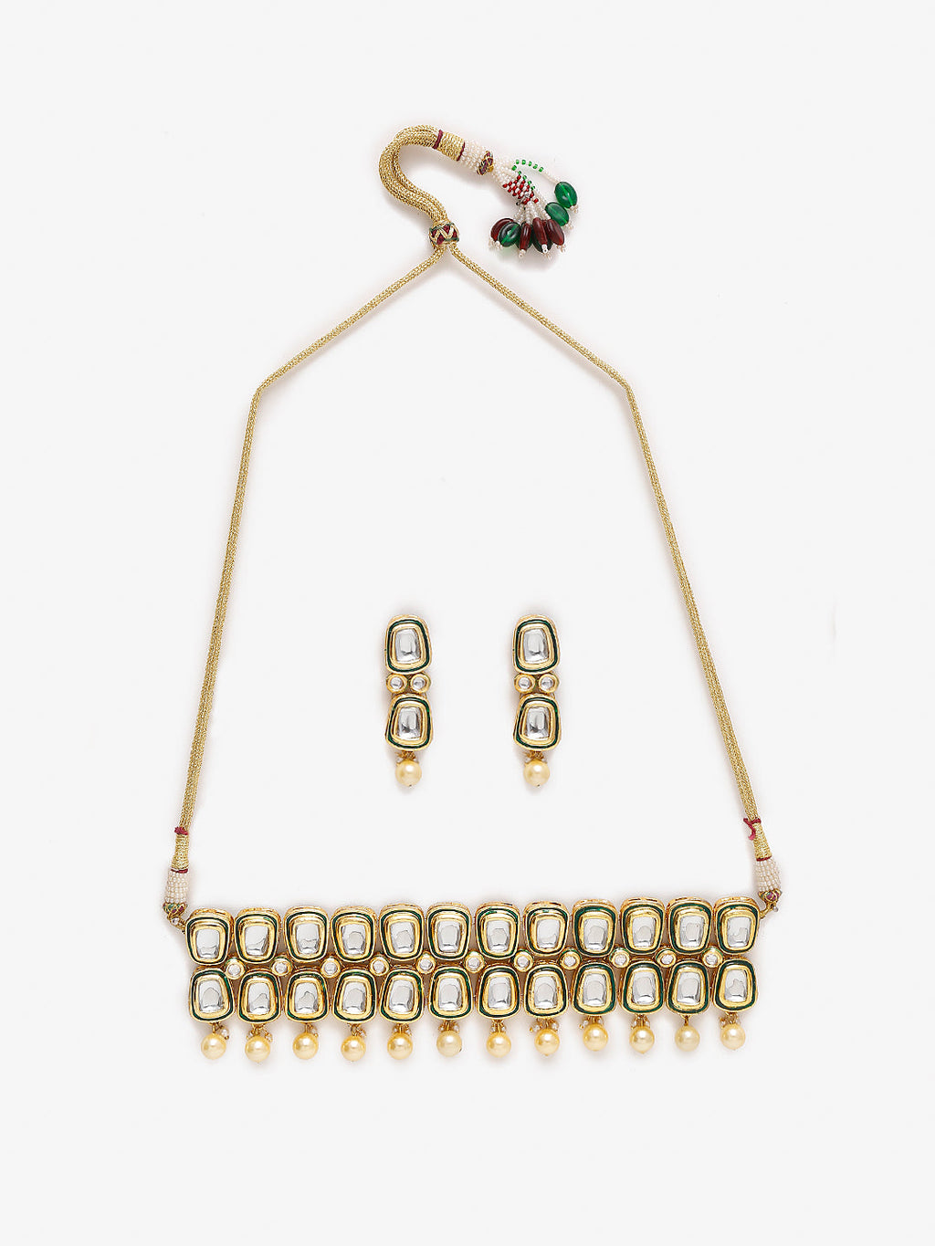White Gold Toned Meenakari Kundan Choker With Earrings - Ruby Raang - Distacart