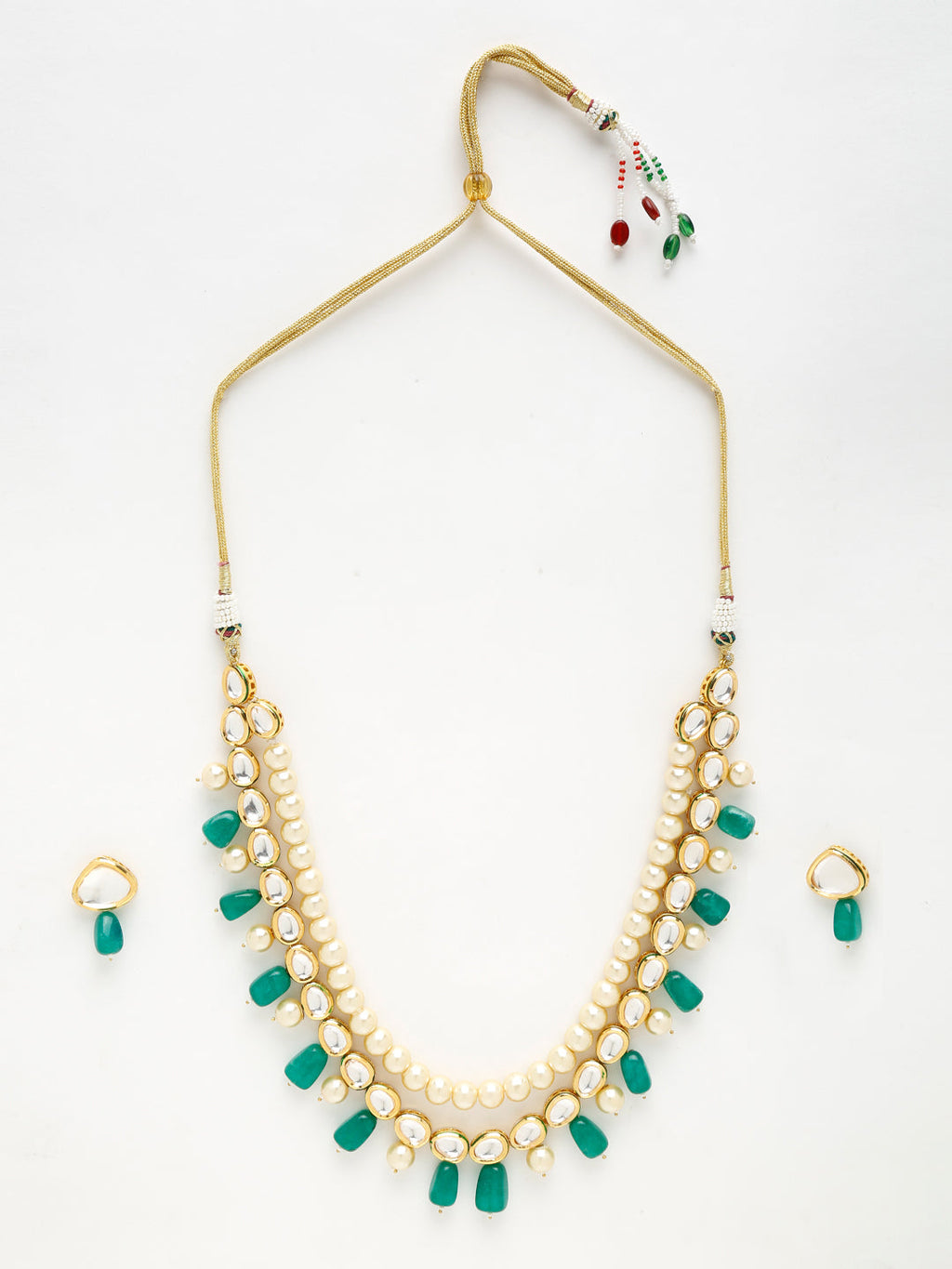 Long Kundan Neckpiece With Earrings - Ruby Raang - Distacart