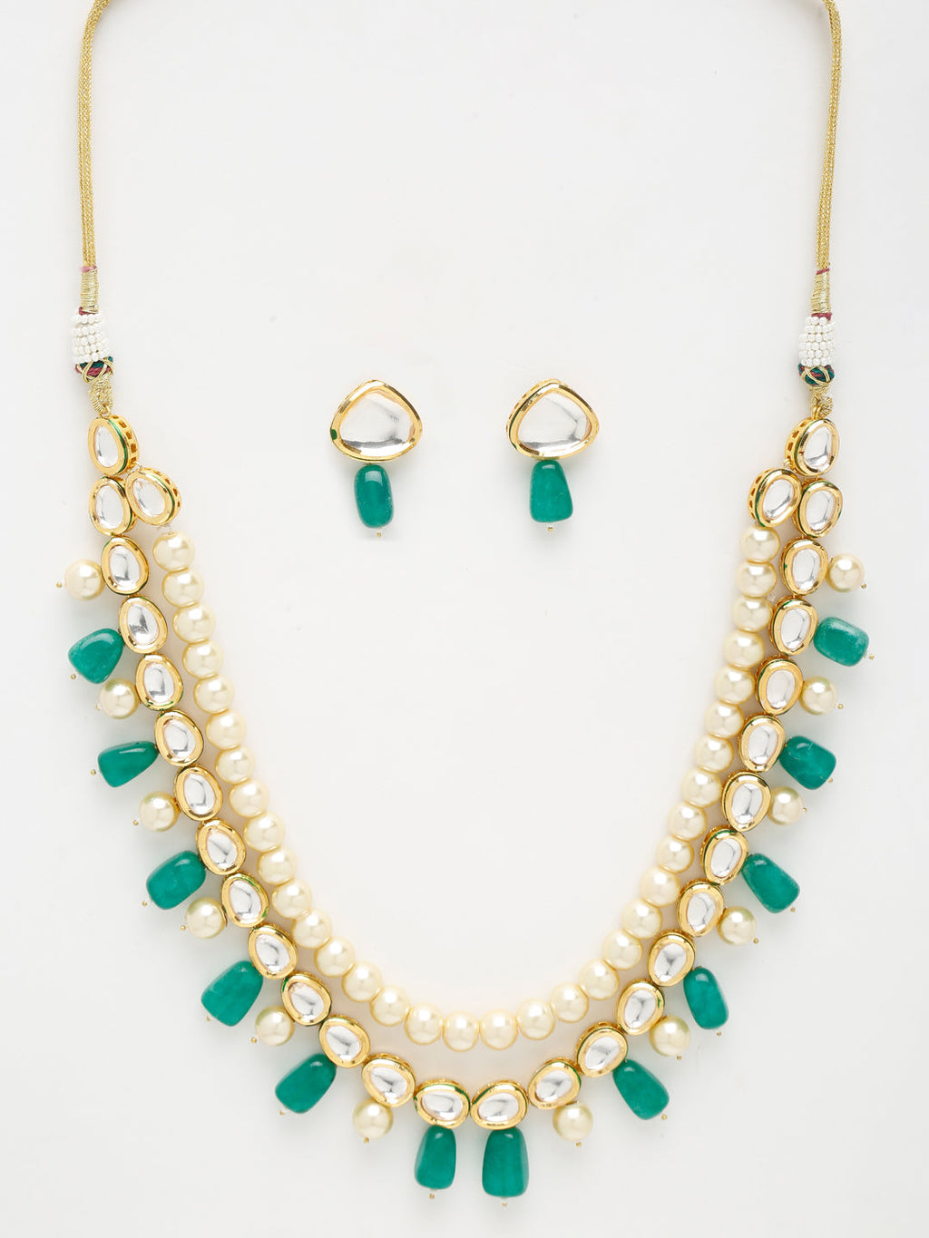 Long Kundan Neckpiece With Earrings - Ruby Raang - Distacart