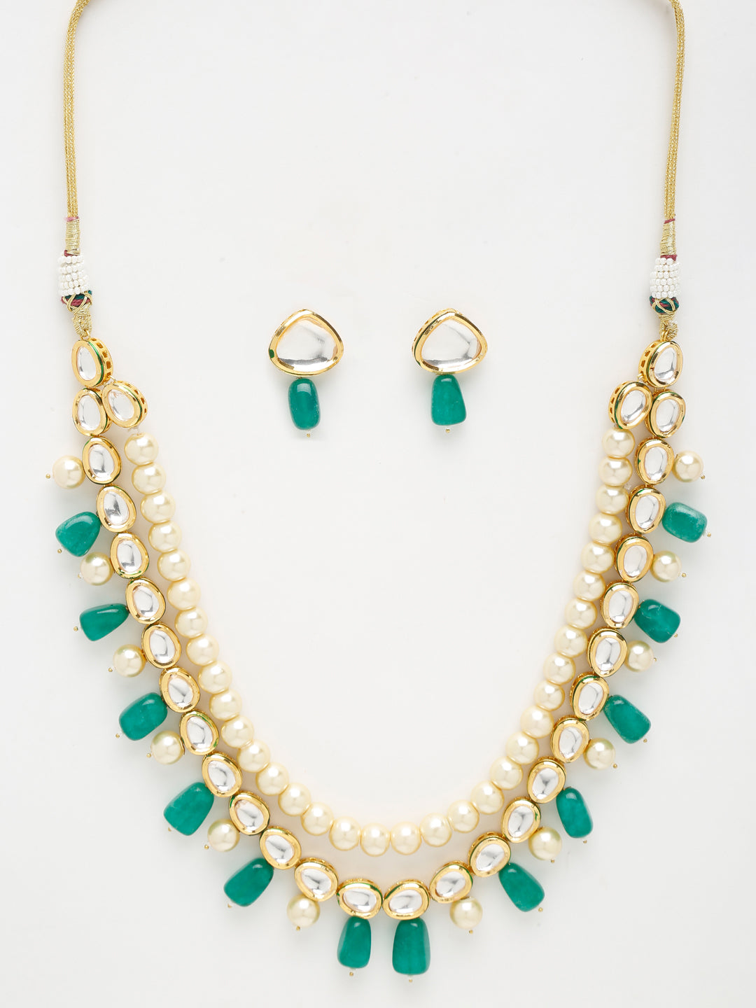 Long Kundan Neckpiece With Earrings - Ruby Raang - Distacart