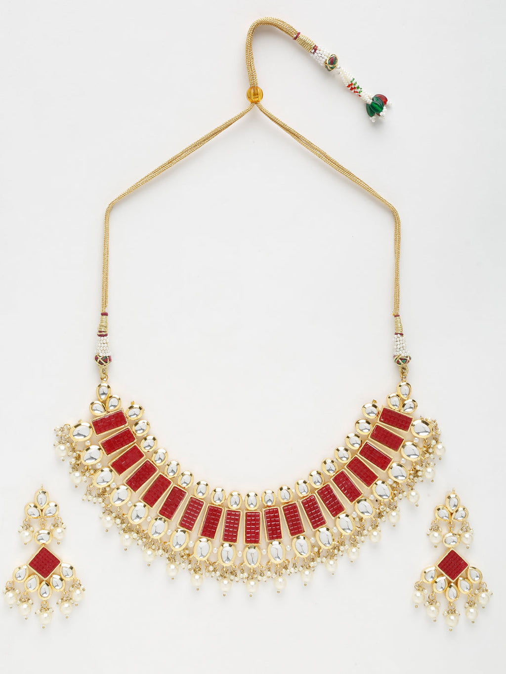 Long Kundan Neckpiece With Earrings - Ruby Raang - Distacart