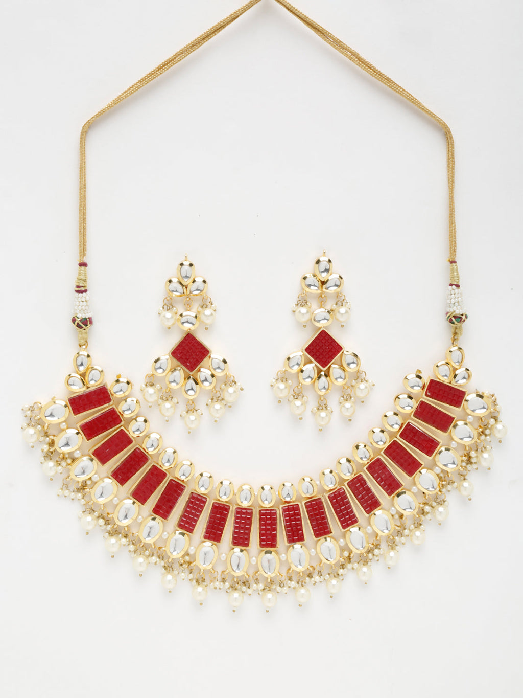 Long Kundan Neckpiece With Earrings - Ruby Raang - Distacart