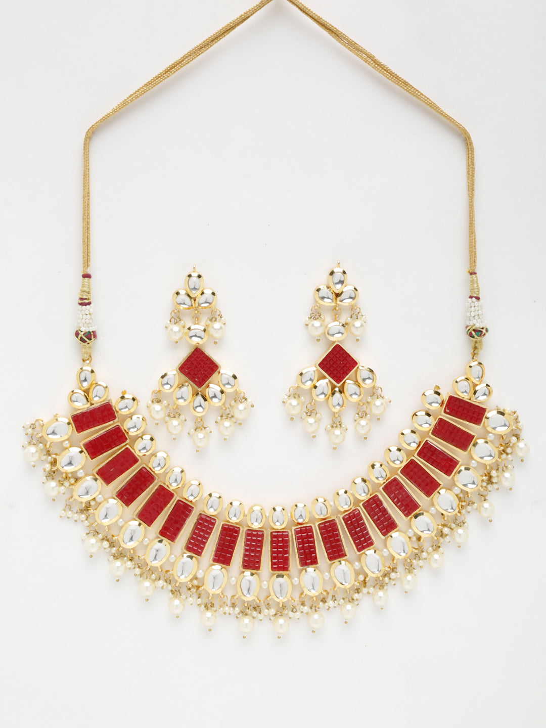 Long Kundan Neckpiece With Earrings - Ruby Raang - Distacart