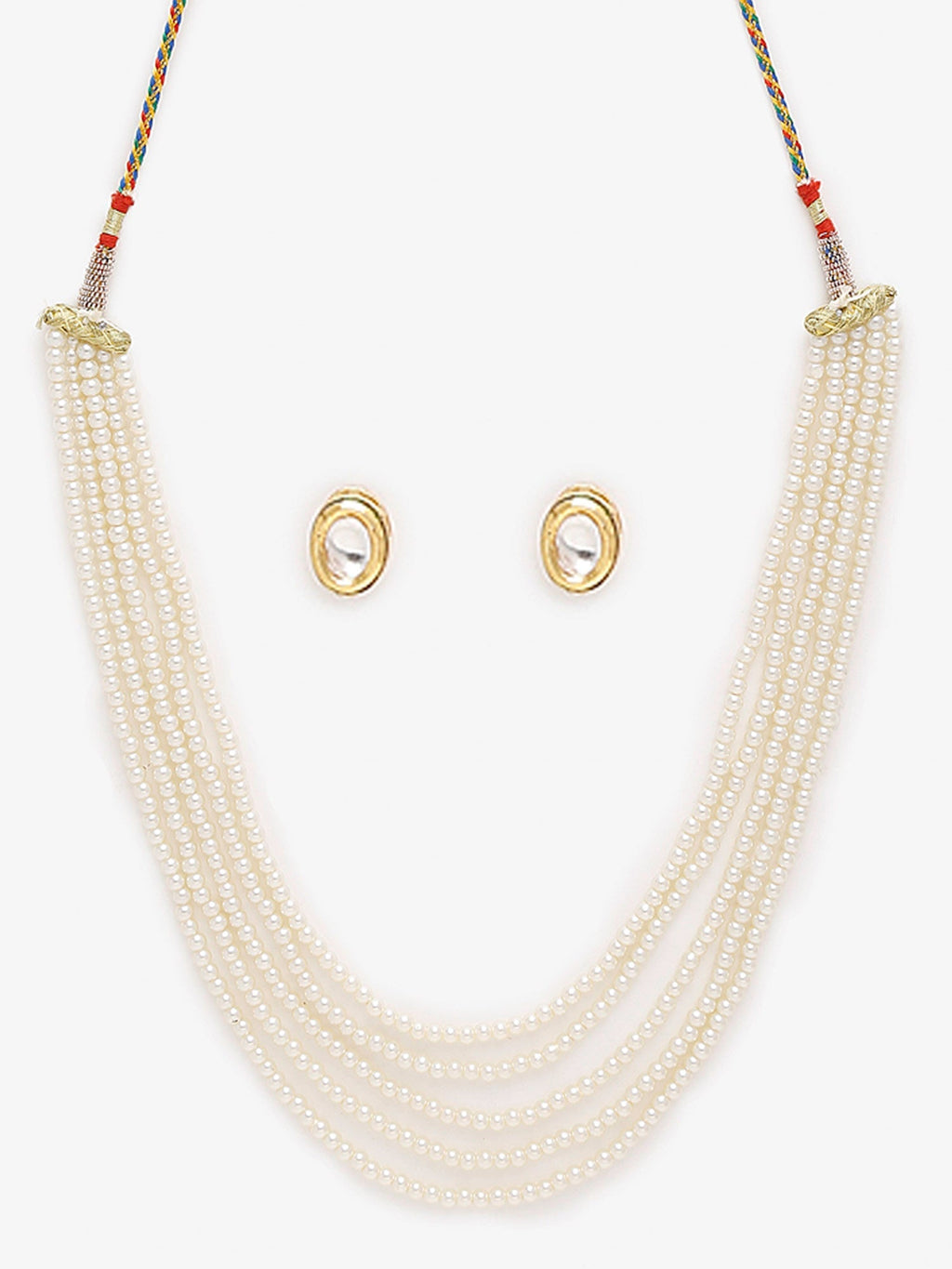 Women's White Gold-Toned Plated Kundan Layered Necklace Set - Ruby Raang - Distacart