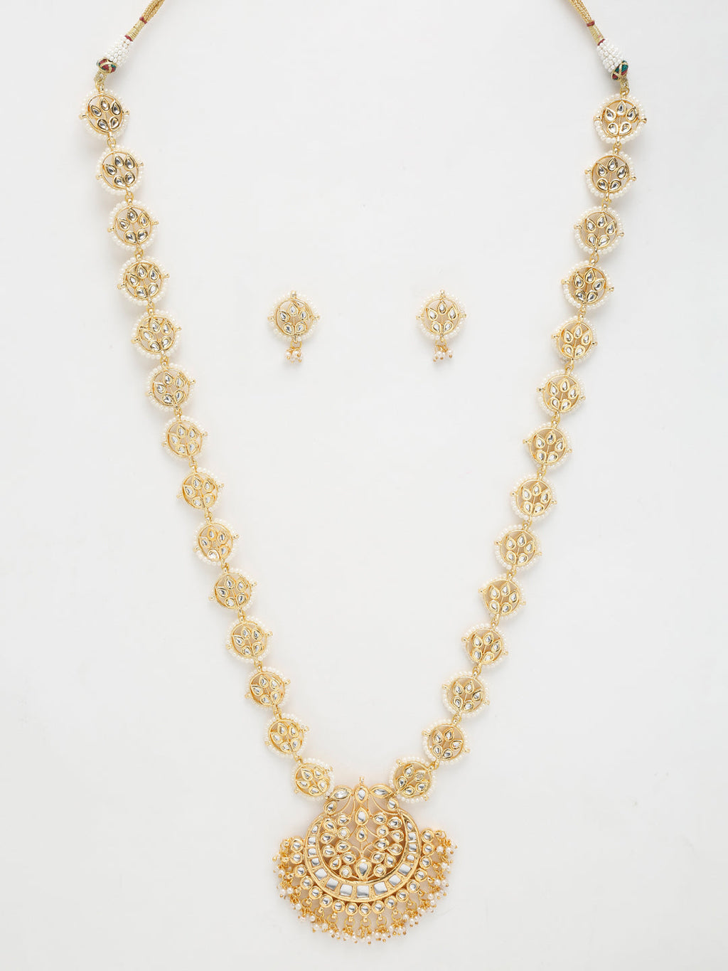 Long Kundan Neckpiece With Studs - Ruby Raang - Distacart