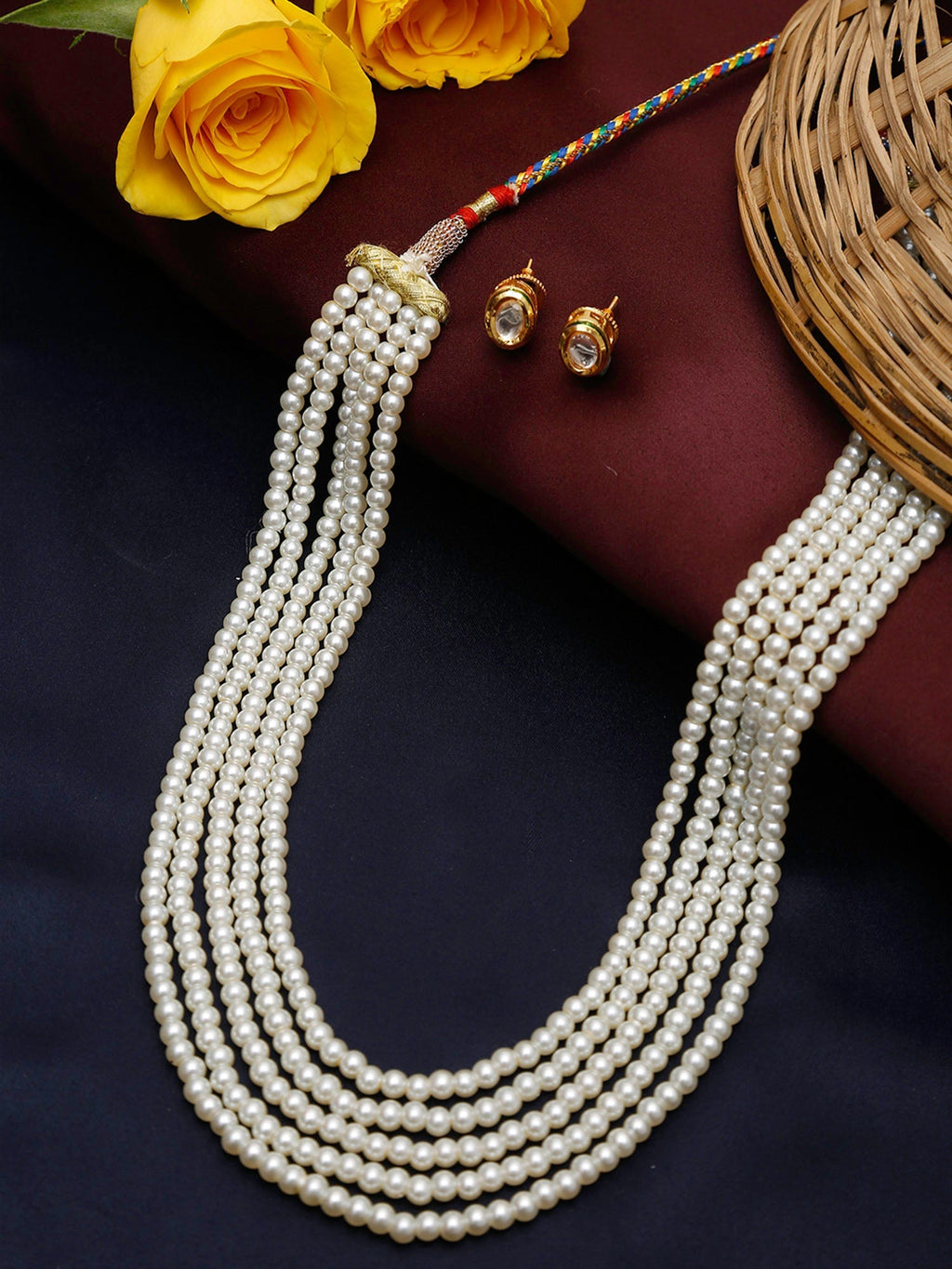 Women's White Gold-Toned Plated Kundan Layered Necklace Set - Ruby Raang - Distacart