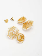 Gold White Kundan Studded Dome Shaped Jhumka Earrings - Ruby Raang - Distacart