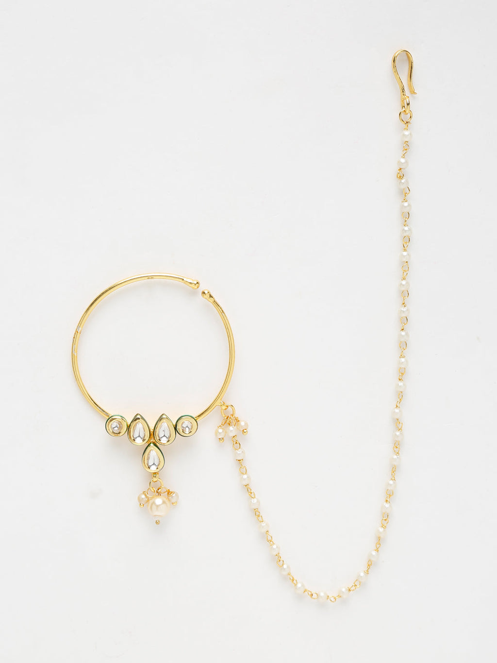 Gold Plated Kundan Nose Ring - Ruby Raang - Distacart