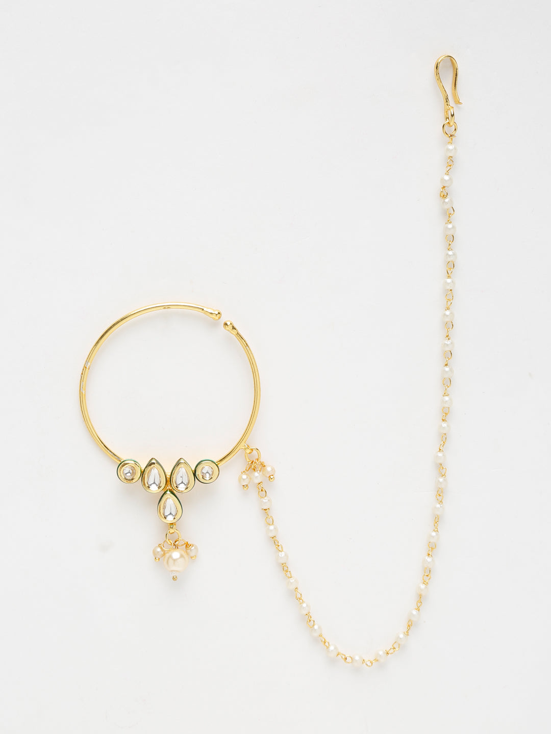 Gold Plated Kundan Nose Ring - Ruby Raang - Distacart